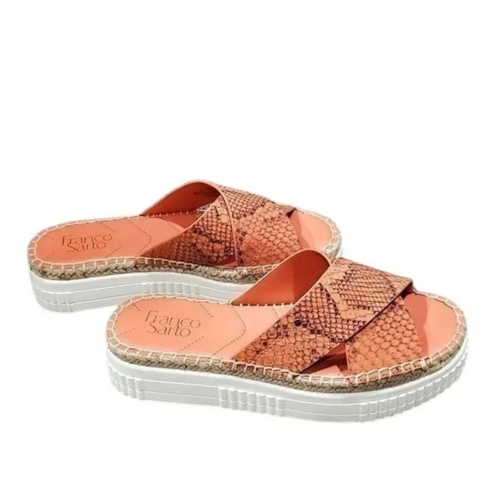 Franco Sarto Platform Espadrille Snake Print Crossover Slide Sandals Size‎ 7.5